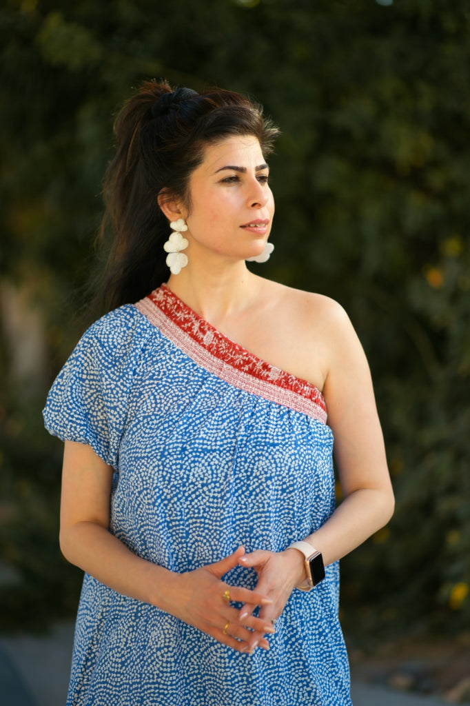 Azure Dream One Shoulder Dotted Maxi Dress | MpoWerU Clothing Azure Dream One Shoulder Dotted Maxi Dress | MpoWerU Clothing