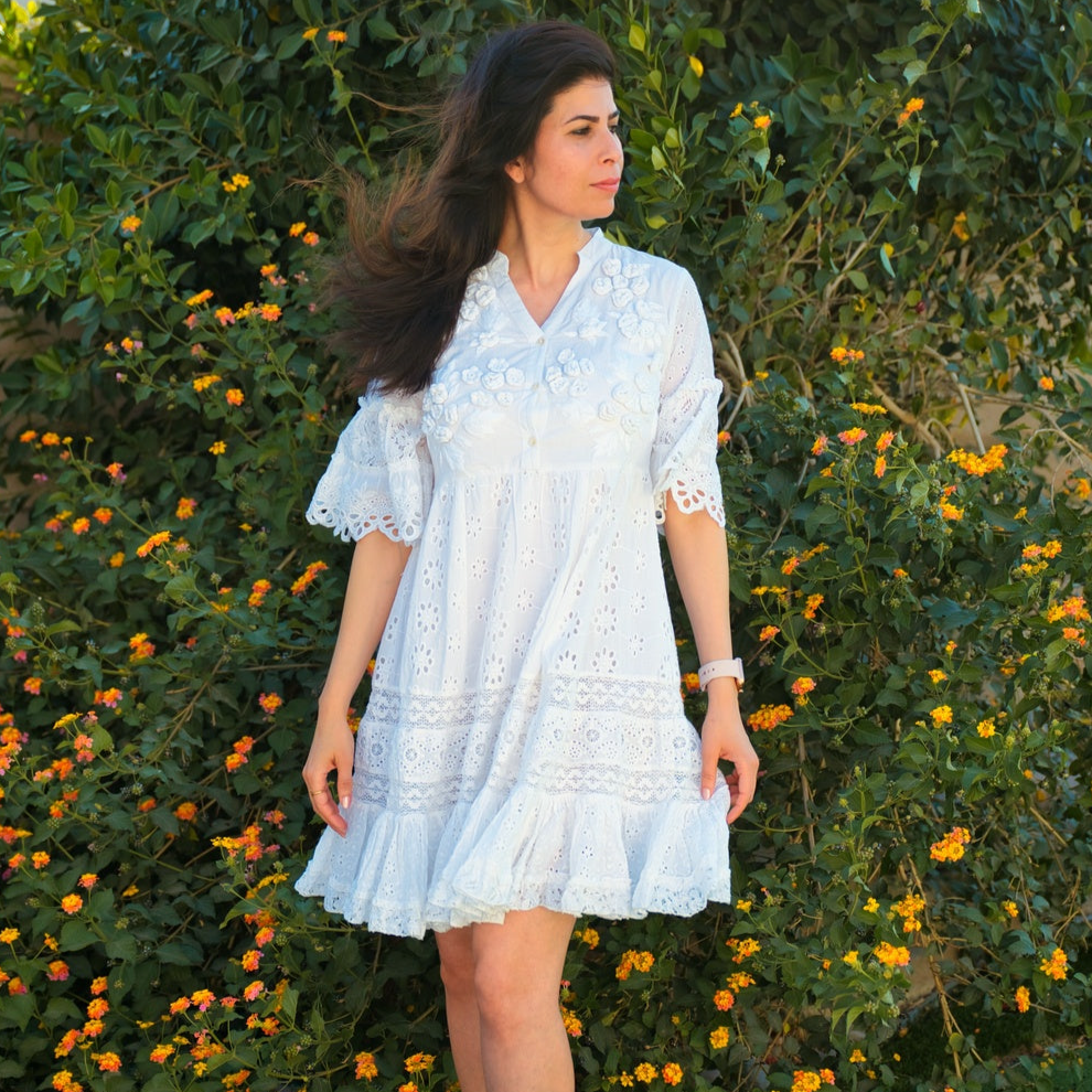 White Schiffli Blossom Dress | MpoWerU Clothing White Schiffli Blossom Dress | MpoWerU Clothing