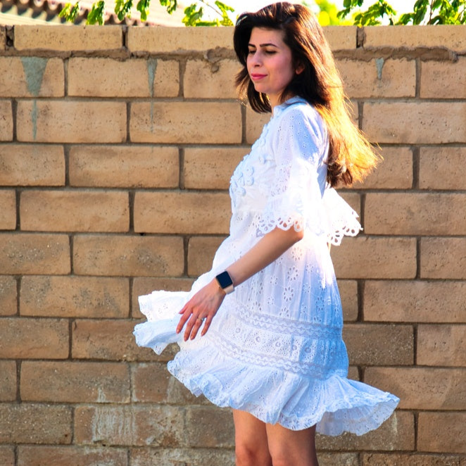 schiffli lace dress SHOWOFFFF Edition Women's White Schiffli Lace Tiered Maxi Dress