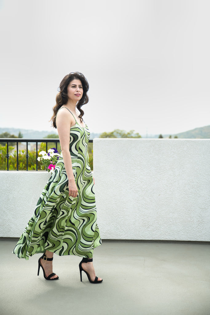 Emerald Waves Elegance : Green Satin Dress - 005 Emerald Waves Elegance : Green Satin Dress - 005