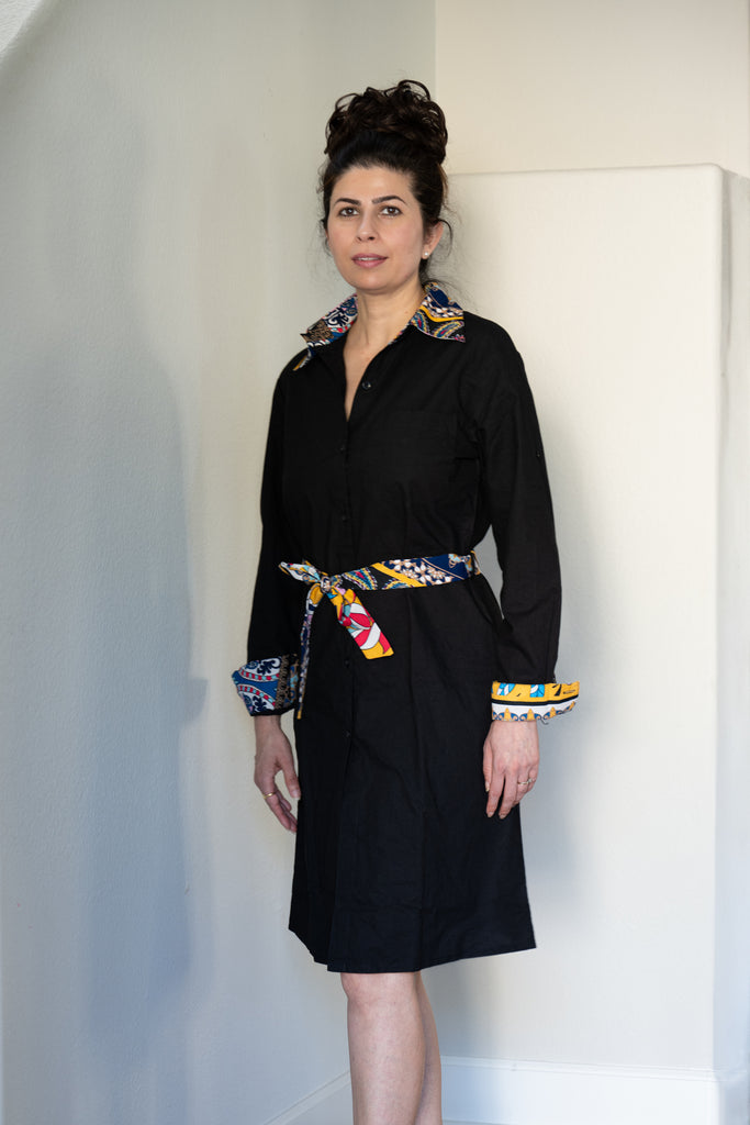 Black Midi Shirt Dress - 002 MpoWerU Clothing Black Midi Shirt Dress - 002 MpoWerU Clothing